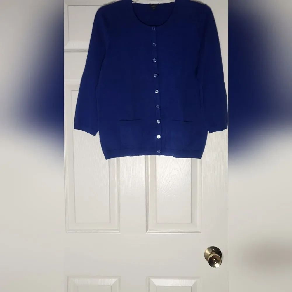Talbots LP Navy Blue PIMA COTTON Blend 3/4 Slv Pockets CardiganTimeless Design